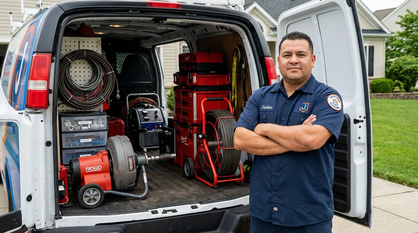 Professional drain cleaning equipment and Johns Plumbing LLC plumber in Olivet