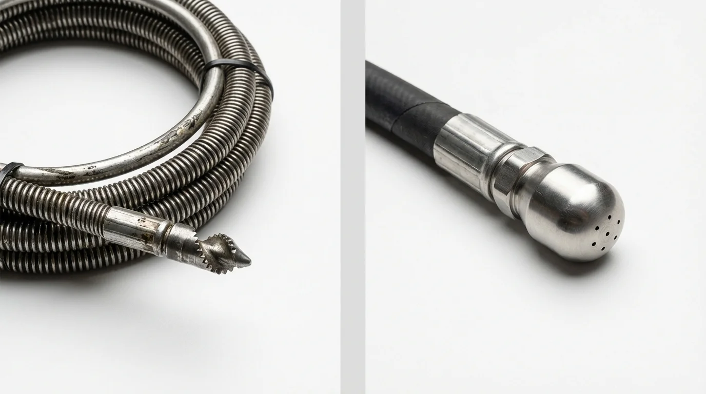 Drain snake cable and hydro jetting nozzle used for drain cleaning in Olivet, SD
