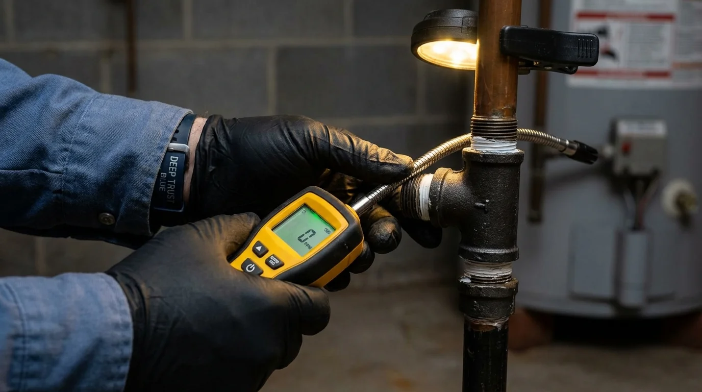 Gas leak detection with electronic sniffer by Johns Plumbing LLC in Olivet