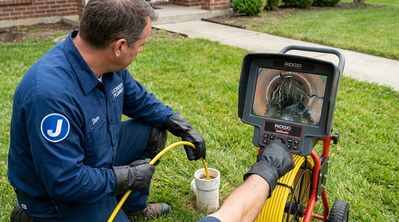 Sewer camera inspection being performed by Johns Plumbing LLC in Olivet